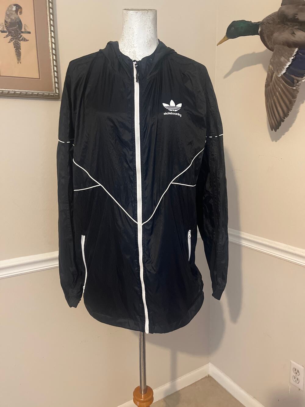 Adidas Windbreaker Jacket  Lightweight Zip Up Skateboard Hooded Jacket